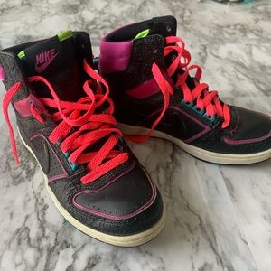Black neon pink + neon green NIKE high top sneaker